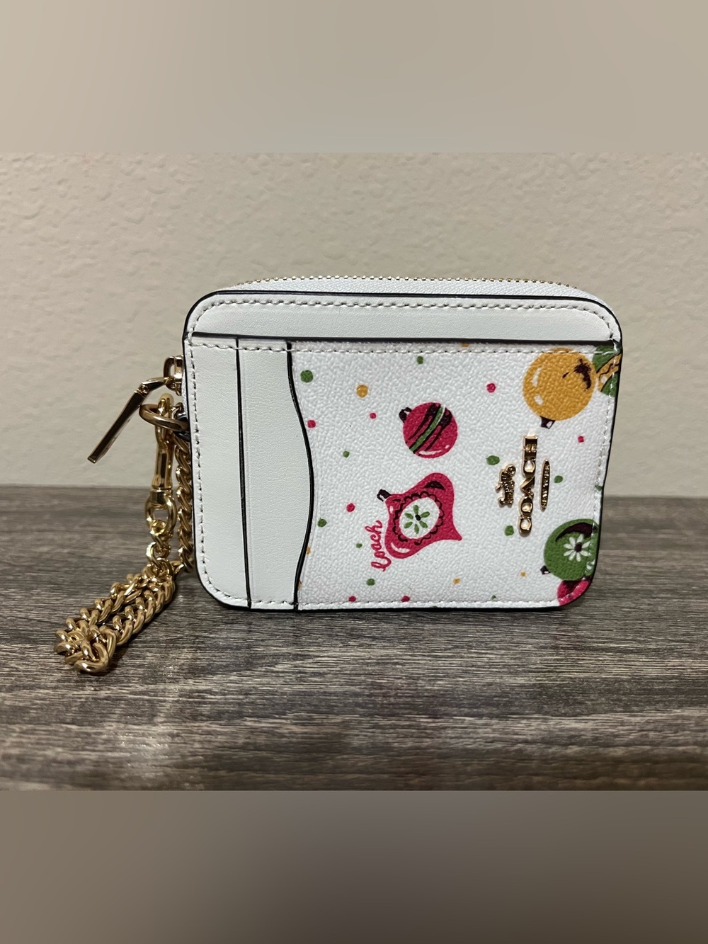 Coach Zip Card Case With Festive Ornament Print (Style C7412)